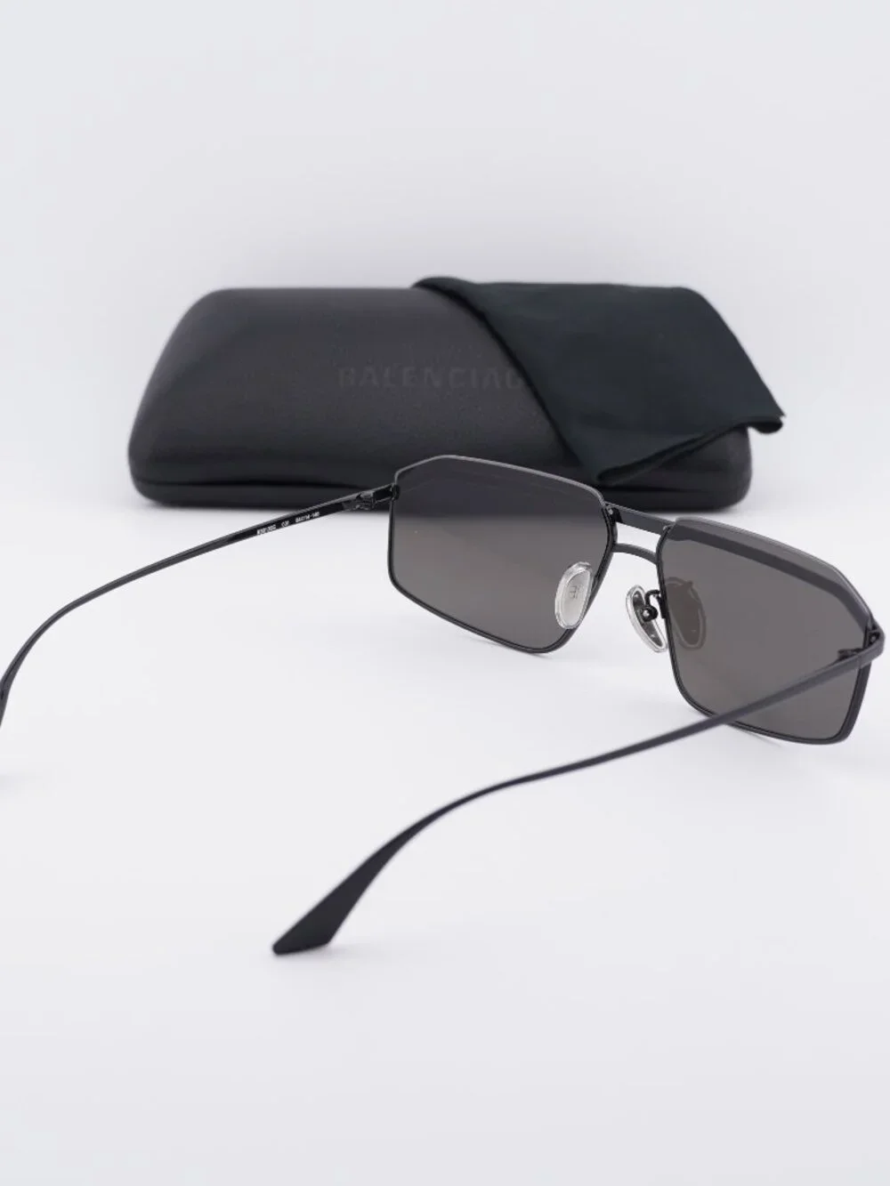 Balenciaga BB0139S 001 Rectangle Sunglasses - Black / Grey
